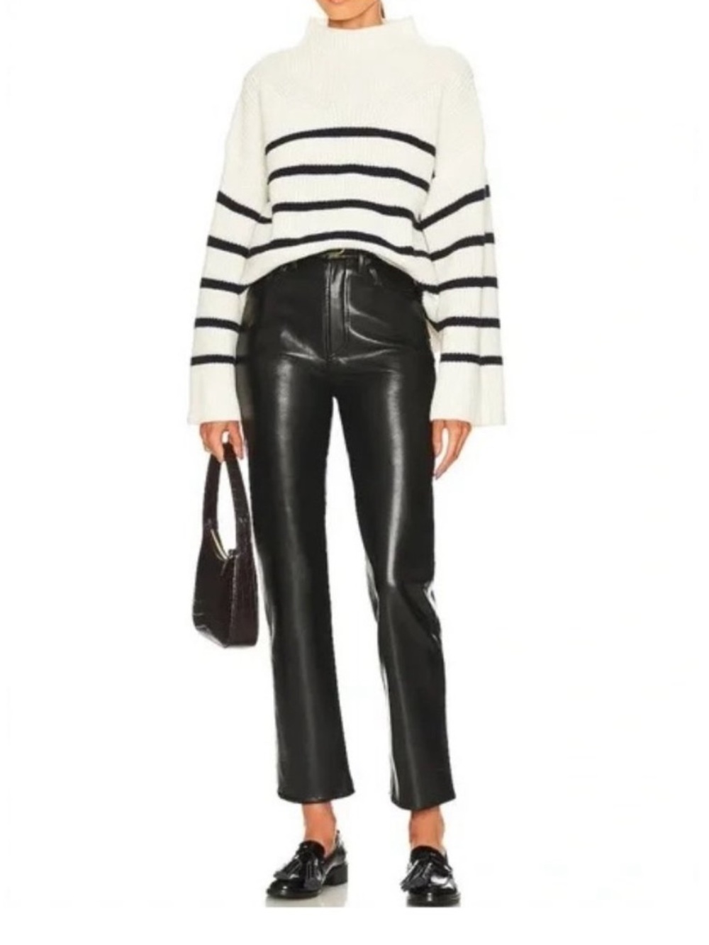 NWT AGOLDE Women’s Black Leather 90’s Pinch Waist Pants ~ Ankle Length ~ 28